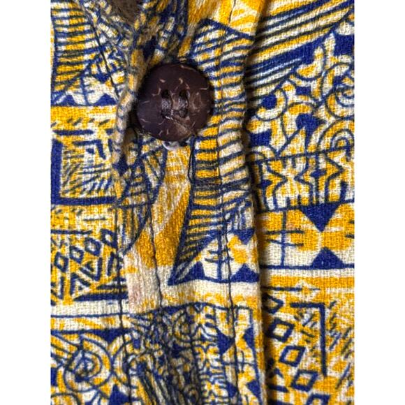 Tanoa Samoa Mustard Yellow Floral Tapa
 Button Down Aloha Shirt Men Size 5XL - Picture 4 of 5